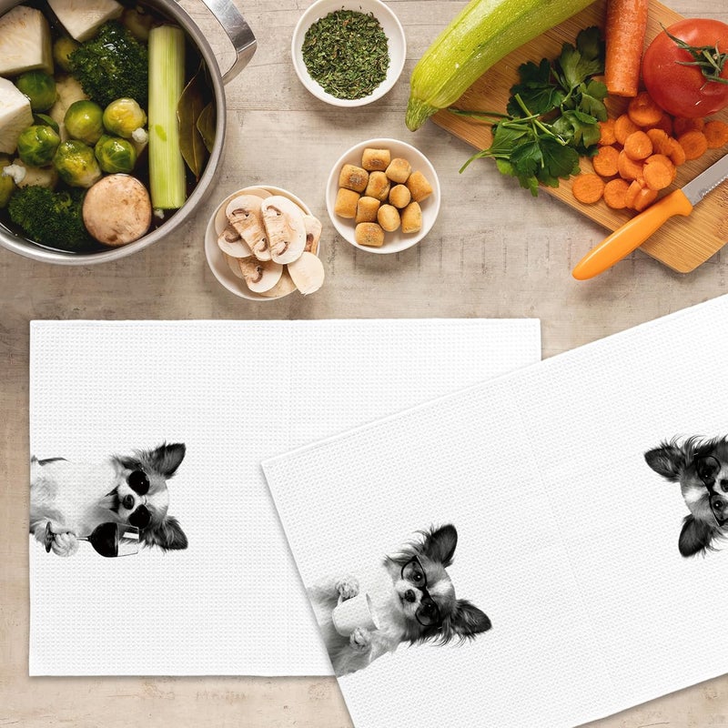 Mcehtle Funny Papillon Kitchen Towels Set of 2, Funny Dog Kitchen Accessories, Coffee Wine Station Decor, Dog Chef Gift Hand Towel, Dining Room Decorative Tea Towel Dish Towels 16x24 Inch - Image 5